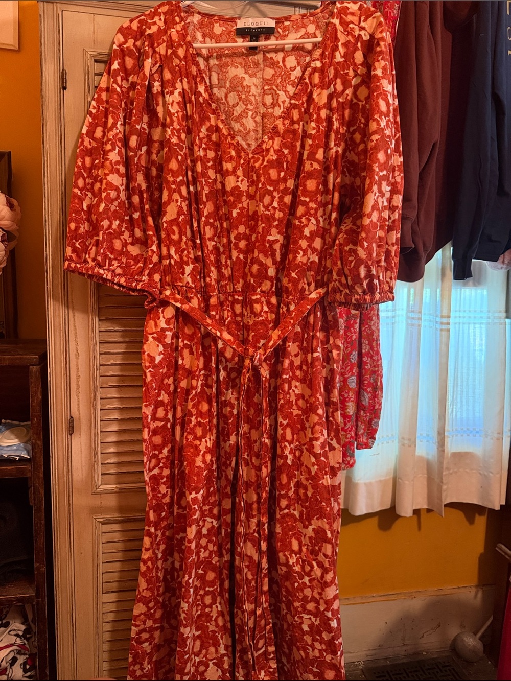 Eloquii Red & Cream Floral Tie-Waist Maxi Dress